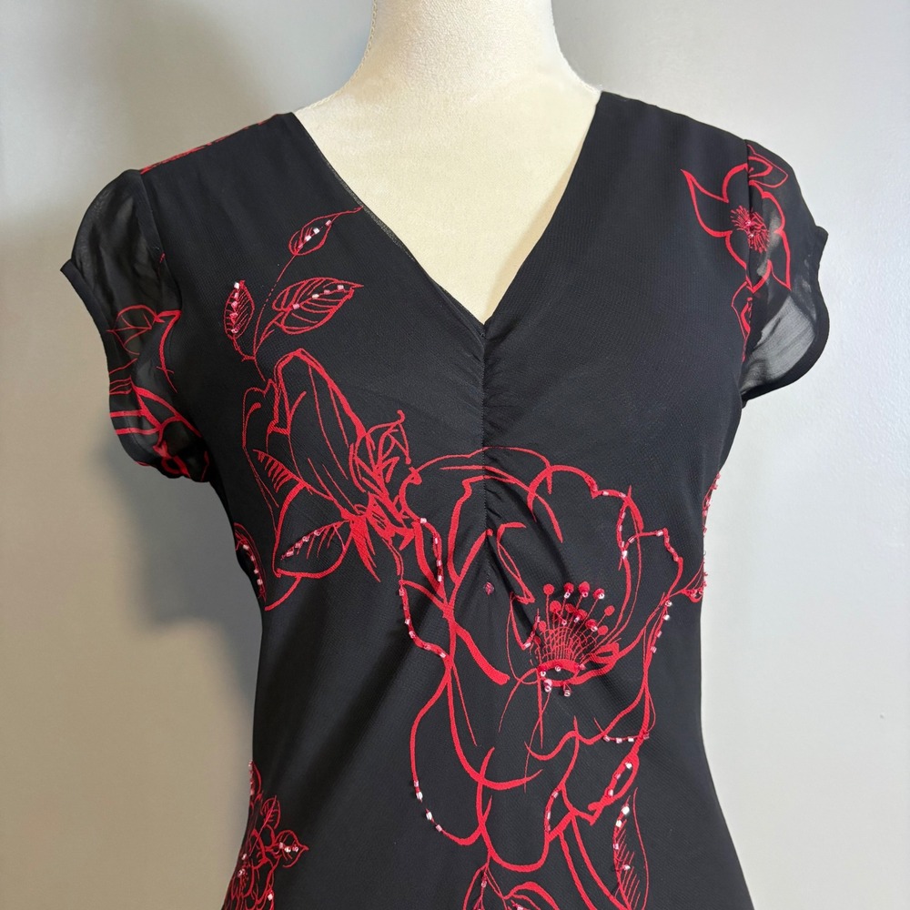 Dressbarn Floral Maxi‎ Dress M Beads Sheer Y2K Whimsigoth Romantic Witchy Fairy - Picture 3 of 11